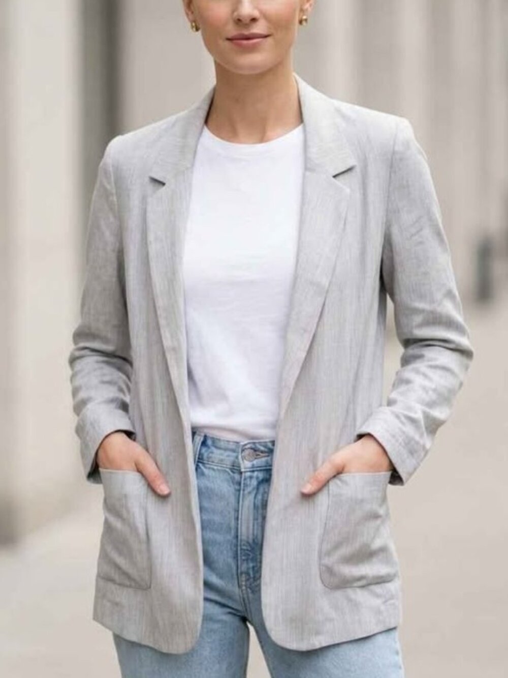 Aritzia Talula Light Grey Lightweight Open Front Blazer Jacket Minimalist Size 0